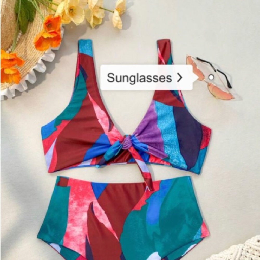 Mosaic front-tie bikini top